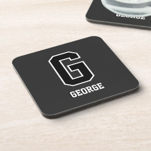 Posavasos Monograma personalizado de blanco negro personaliz
