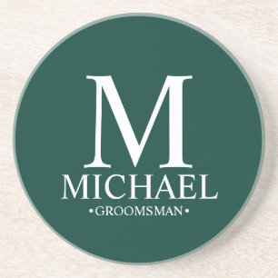 Posavasos Monograma personalizado de Esmeralda y Groomsman d