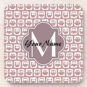 Posavasos Monograma Personalizado de Lechuzas Rosadas Rustad