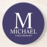 Posavasos Monograma personalizado moderno y Groomsman de nom<br><div class="desc">Regalos Groomsman personalizados modernos con monograma personalizado,  nombre y título del groomsman en estilo clásico de tipo de letra serif. También perfecto para el Mejor Hombre,  Padre de la Novia y más.</div>