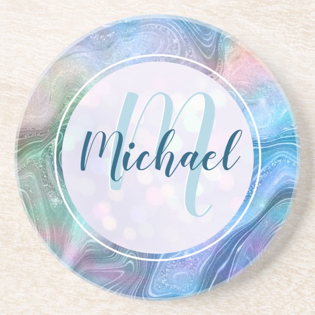 Posavasos Monograma personalizado moderno y nombre líquido (Frente)