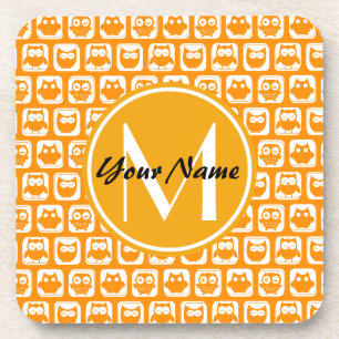 Posavasos Monograma Personalizado naranja Owls