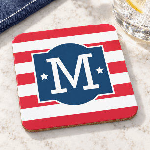 Posavasos Monograma personalizado rojo blanco azul patriótic