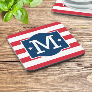 Posavasos Monograma personalizado rojo blanco azul patriótic