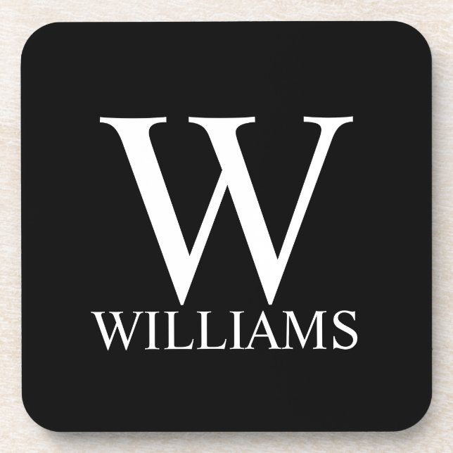 Posavasos Monograma Personalizado y Nombre en Negro (Frente)