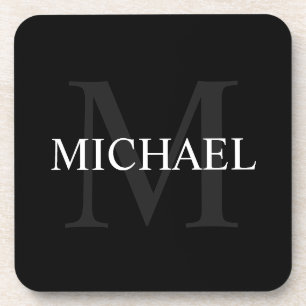 Posavasos Monograma personalizado y nombre negro