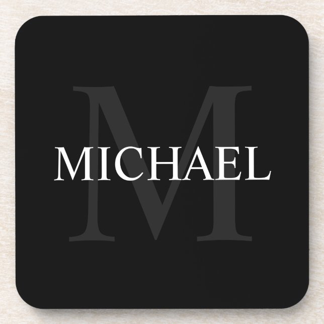Posavasos Monograma personalizado y nombre negro (Frente)