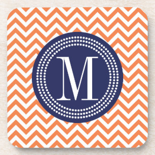 Posavasos Monograma personalizado zigzag anaranjado de