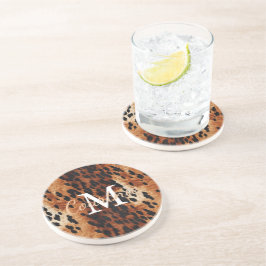 Posavasos Monograma Piel de vaca marrón