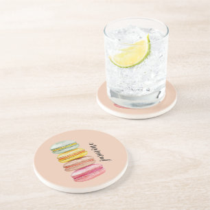 Posavasos Monograma pintado a mano con acuarela de macarones