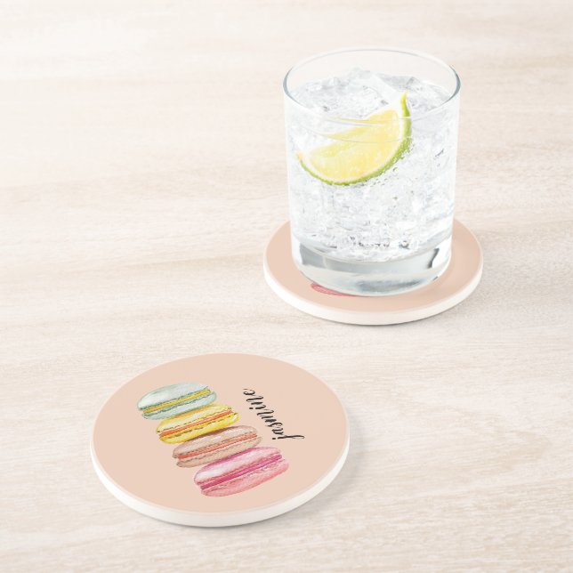 Posavasos Monograma pintado a mano con acuarela de macarones (Lado)