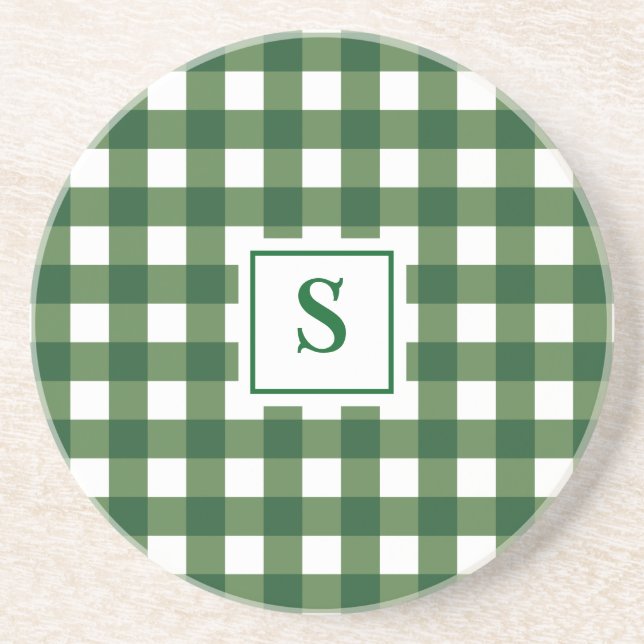 Posavasos Monograma Plaid Gingham Sandstone Coaster (Frente)