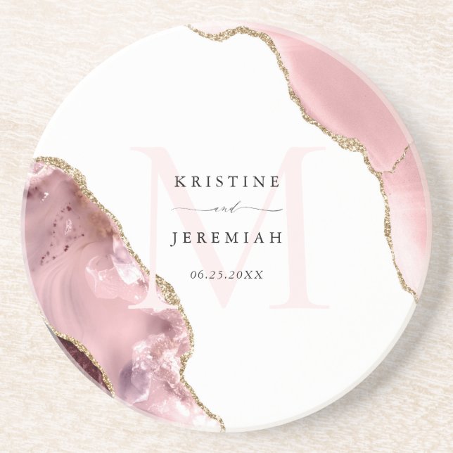 Posavasos Monograma Purpurina de oro Rosa Monograma Monogram (Frente)