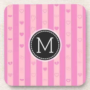 Posavasos Monograma Rayas Púrpura Rosa Patrón Corazón Modern