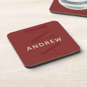 Posavasos Monograma rojo de estilo con nombre