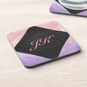 Posavasos Monograma rosa claro y negro