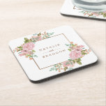 Posavasos Monograma rosado polvoriento subió de fascinación<br><div class="desc">Diseño floral elegante subió de fascinación de la acuarela floral rosada polvorienta del vintage con los rosas, las hojas, los brotes, el follaje, y los acentos subiós del efecto metalizado de oro. Los colores suaves sutiles de polvoriento en colores pastel se ruborizan rosa, los verdes, las mentas, y melocotón. Una...</div>