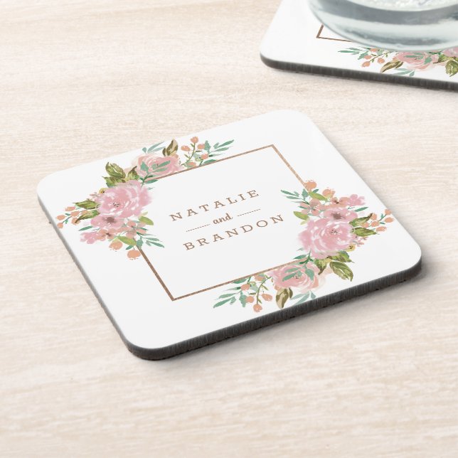 Posavasos Monograma rosado polvoriento subió de fascinación (Lado Izquierdo)