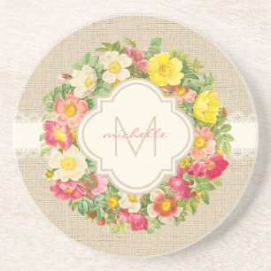 Posavasos Monograma Rosas de cosecha de arena