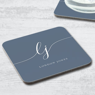 Posavasos Monograma Sencilla Marina de caligrafía Elegante A