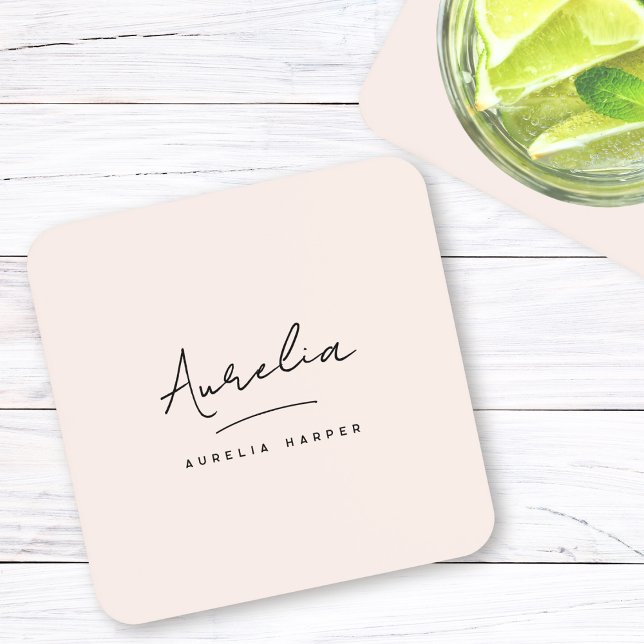 Posavasos Monograma Simple Elegante Firma Mínima Feminina (Subido por el creador)