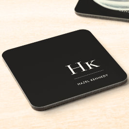 Posavasos Monograma Simple Elegante Minimalista Chic Negro