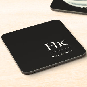 Posavasos Monograma Simple Elegante Minimalista Chic Negro