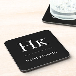 Posavasos Monograma Simple Elegante Mínimo Monogramado Negro