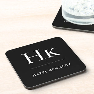 Posavasos Monograma Simple Elegante Mínimo Monogramado Negro