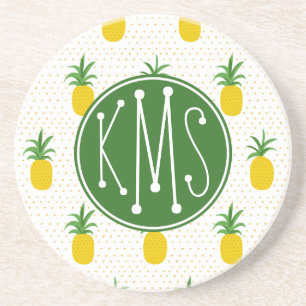 Posavasos Monograma tropical de oro de las piñas el