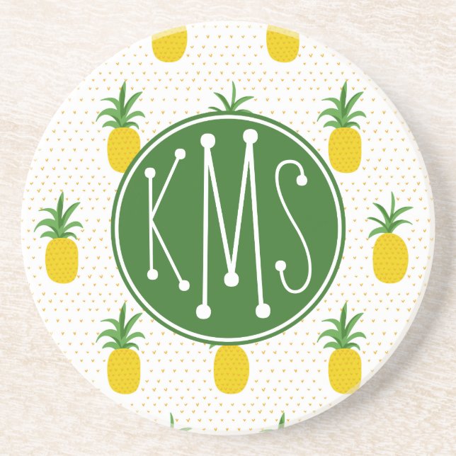 Posavasos Monograma tropical de oro de las piñas el | (Frente)