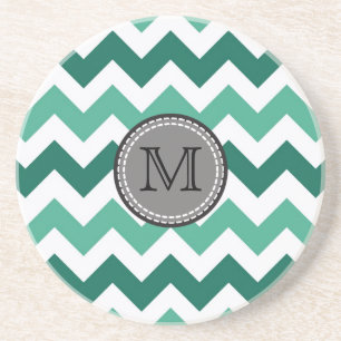 Posavasos Monograma Turquesa y Mint Chevron Zigzag