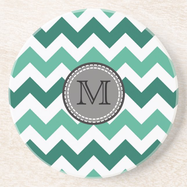Posavasos Monograma Turquesa y Mint Chevron Zigzag (Frente)