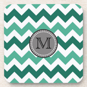 Posavasos Monograma Turquesa y Mint Chevron Zigzag