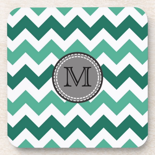 Posavasos Monograma Turquesa y Mint Chevron Zigzag (Frente)