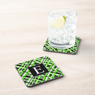 Posavasos Monograma verde limón, negro y gris