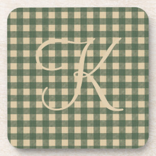 Posavasos Monograma Verde Marrón Plaid Bufalo Rústico País