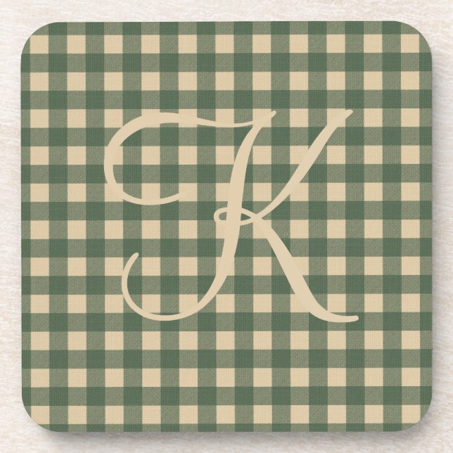Posavasos Monograma Verde Marrón Plaid Bufalo Rústico País   (Frente)