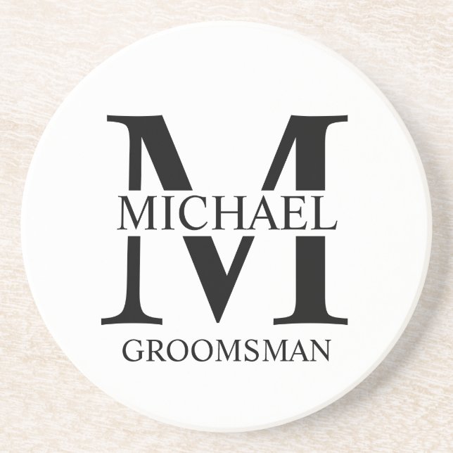 Posavasos Monograma y nombre del Groomsman personalizado (Frente)
