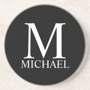 Posavasos Monograma y nombre personalizados de negro