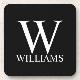 Posavasos Monograma y nombre personalizados de negro