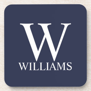 Posavasos Monograma y nombre personalizados del azul marino
