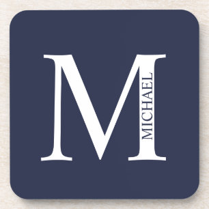 Posavasos Monograma y nombre personalizados del azul marino