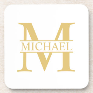 Posavasos Monograma y nombre personalizados en blanco y oro
