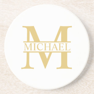Posavasos Monograma y nombre personalizados en blanco y oro