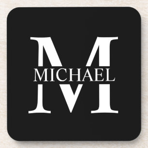 Posavasos Monograma y nombre personalizados en negro