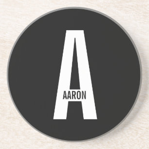 Posavasos Monograma y nombre personalizados modernos en negr