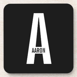 Posavasos Monograma y nombre personalizados modernos en negr