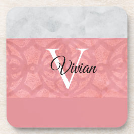 Posavasos Monogramación De Batik Rosa Ruddy Y Acuarela Gris