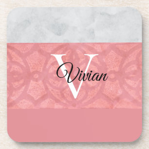 Posavasos Monogramación De Batik Rosa Ruddy Y Acuarela Gris